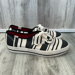 Kate Spade Keds Canvas Sneaker Womens 9.5 Black White Stripe Tennis Shoes Barbie
